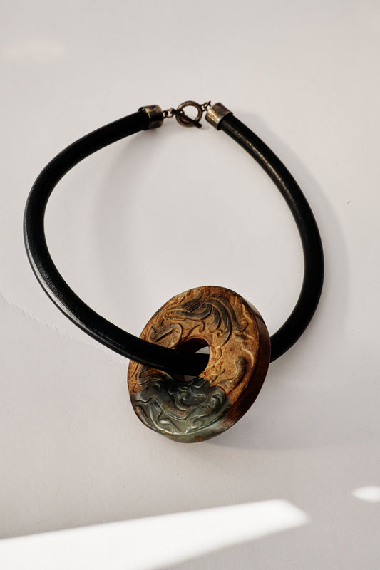 Thick Cord Necklace With Large Stone Pendant