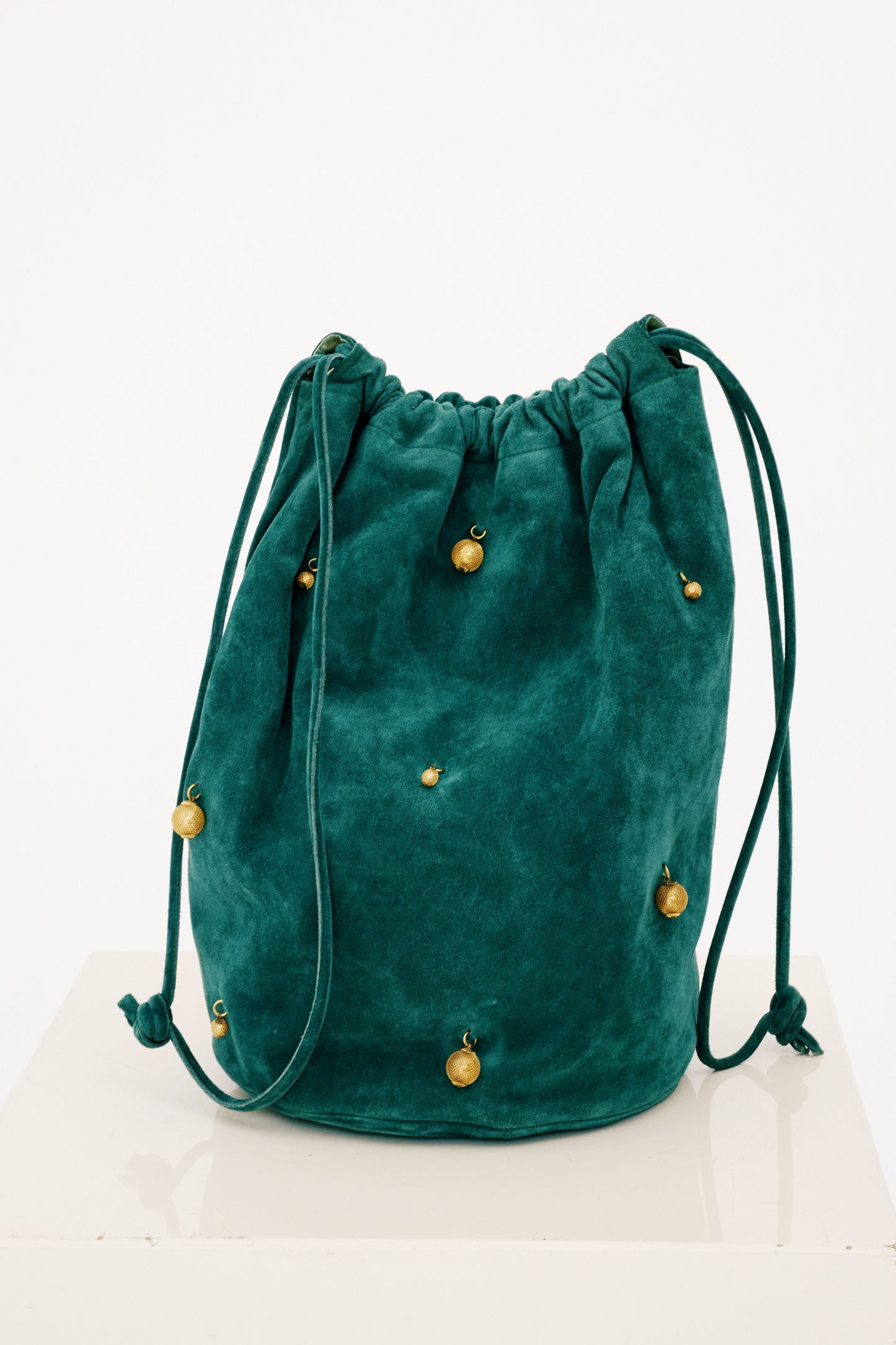Vintage 80s Green Suede Drawstring Bag