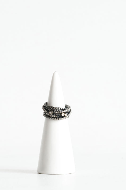 Layered Sterling Silver Bead Band with Inlaid Diamonds