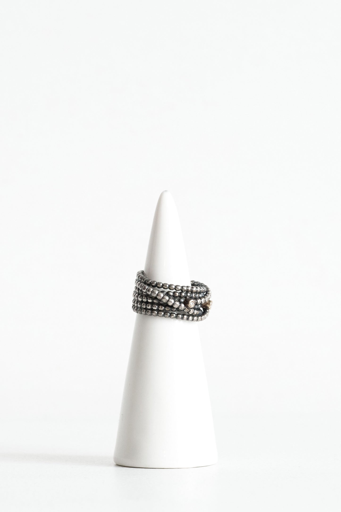 Layered Sterling Silver Bead Band with Inlaid Diamonds