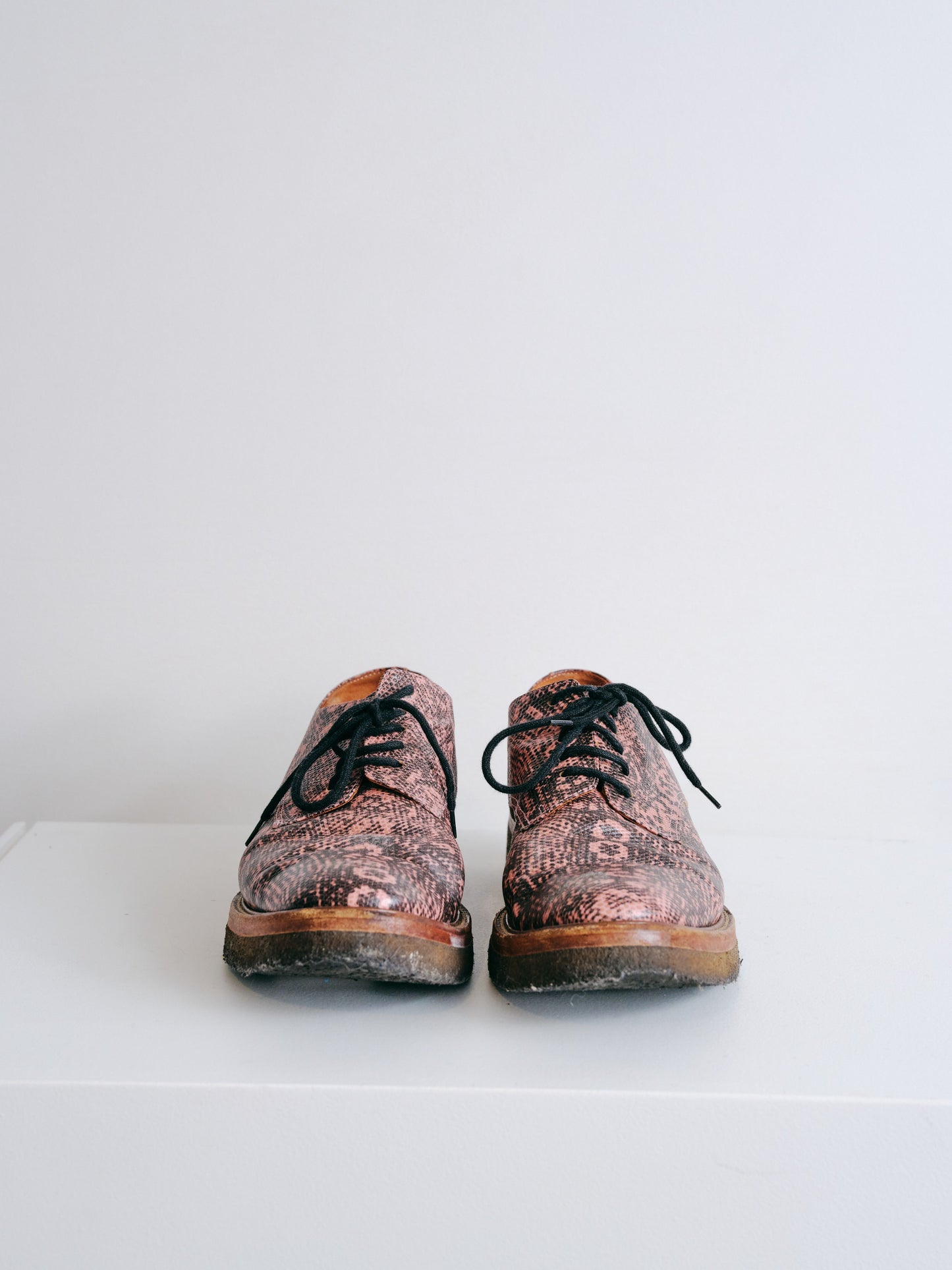 Pink and Brown Snakeskin Derbies