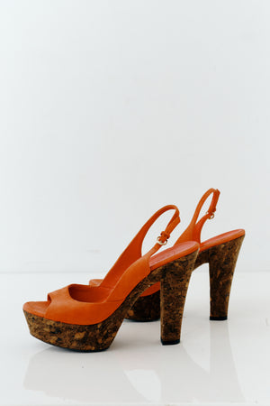 Gucci Orange Platform Sling-backs