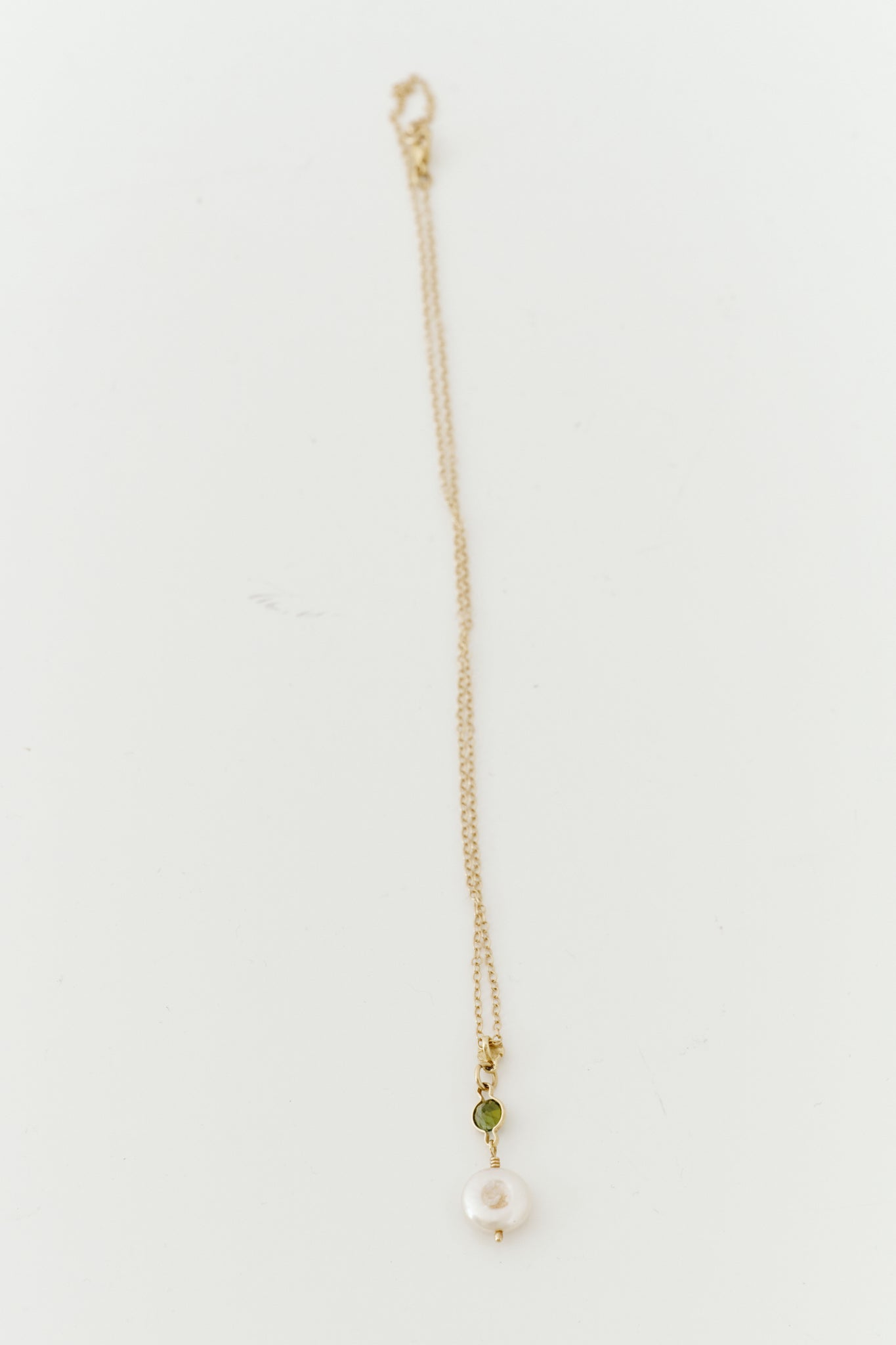 Drop Pearl and Green Stone Gold Necklace