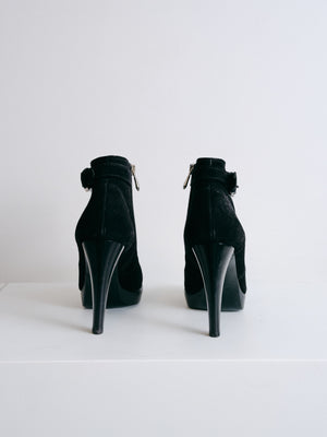 Longchamp Black Suede Booties
