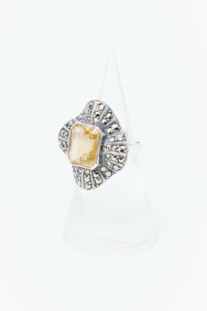 Vintage Silver Ring with Large Inset Yellow-Stone