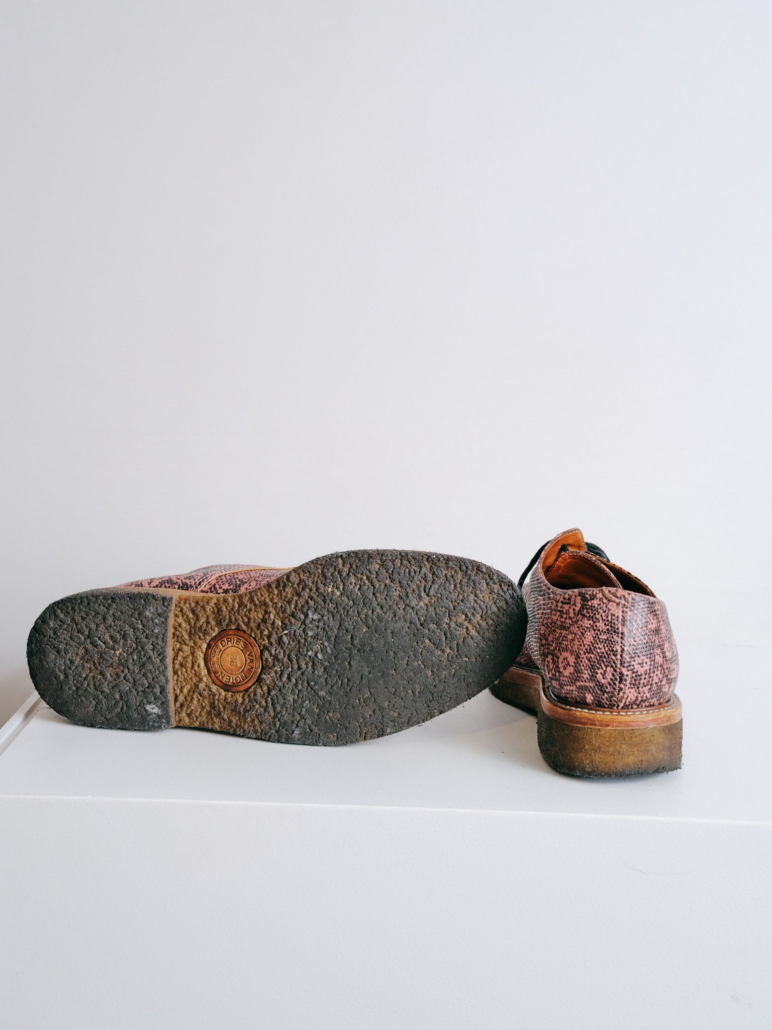 Dries Van Noten Pink/Brown Snakeskin Derbies