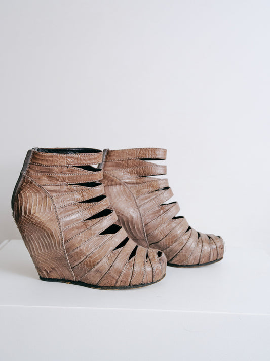 Rick Owens Gray Dust "Sabot" Snakeskin Wedges