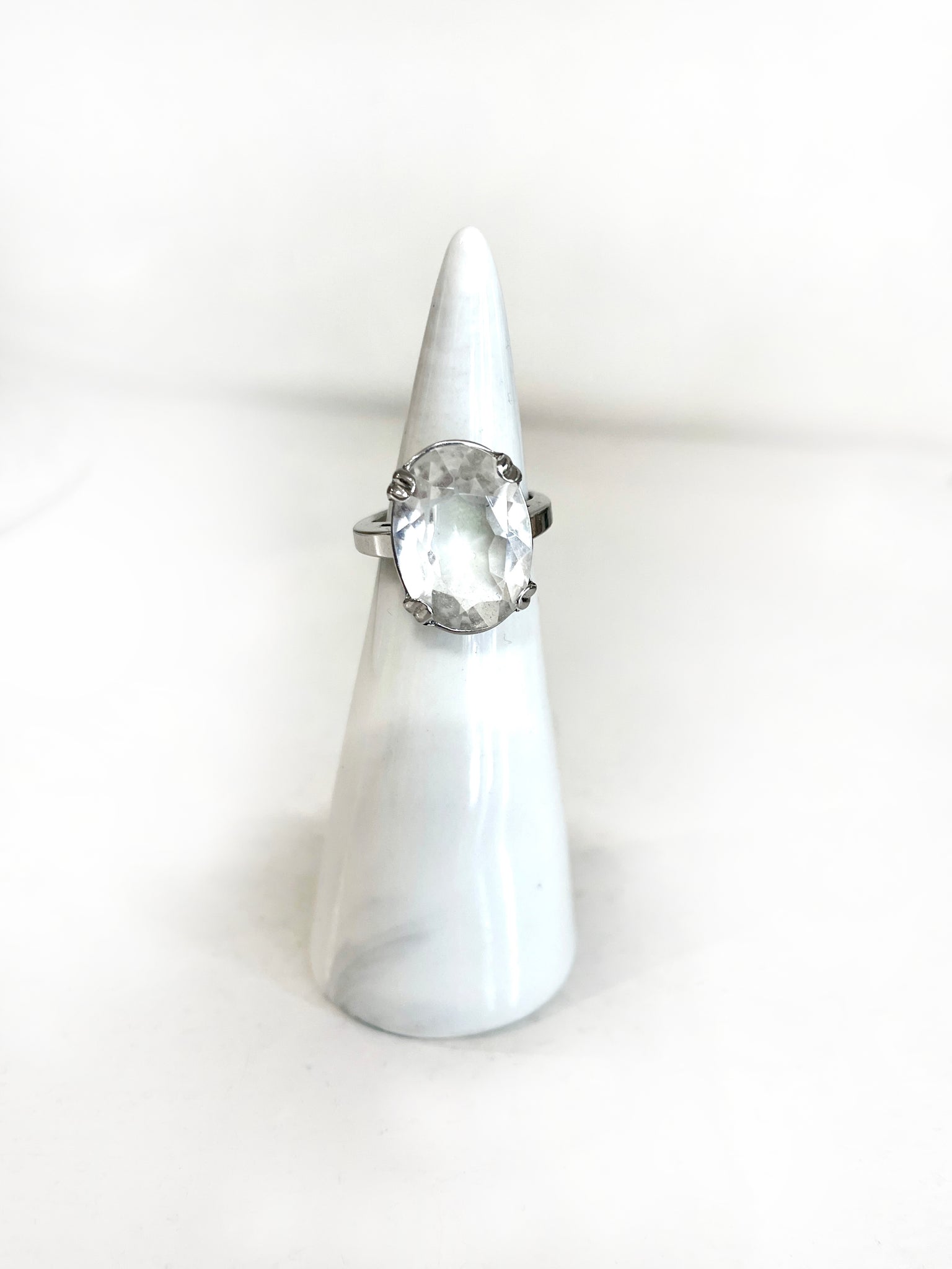 Silver Ring with Faceted Oval Stone