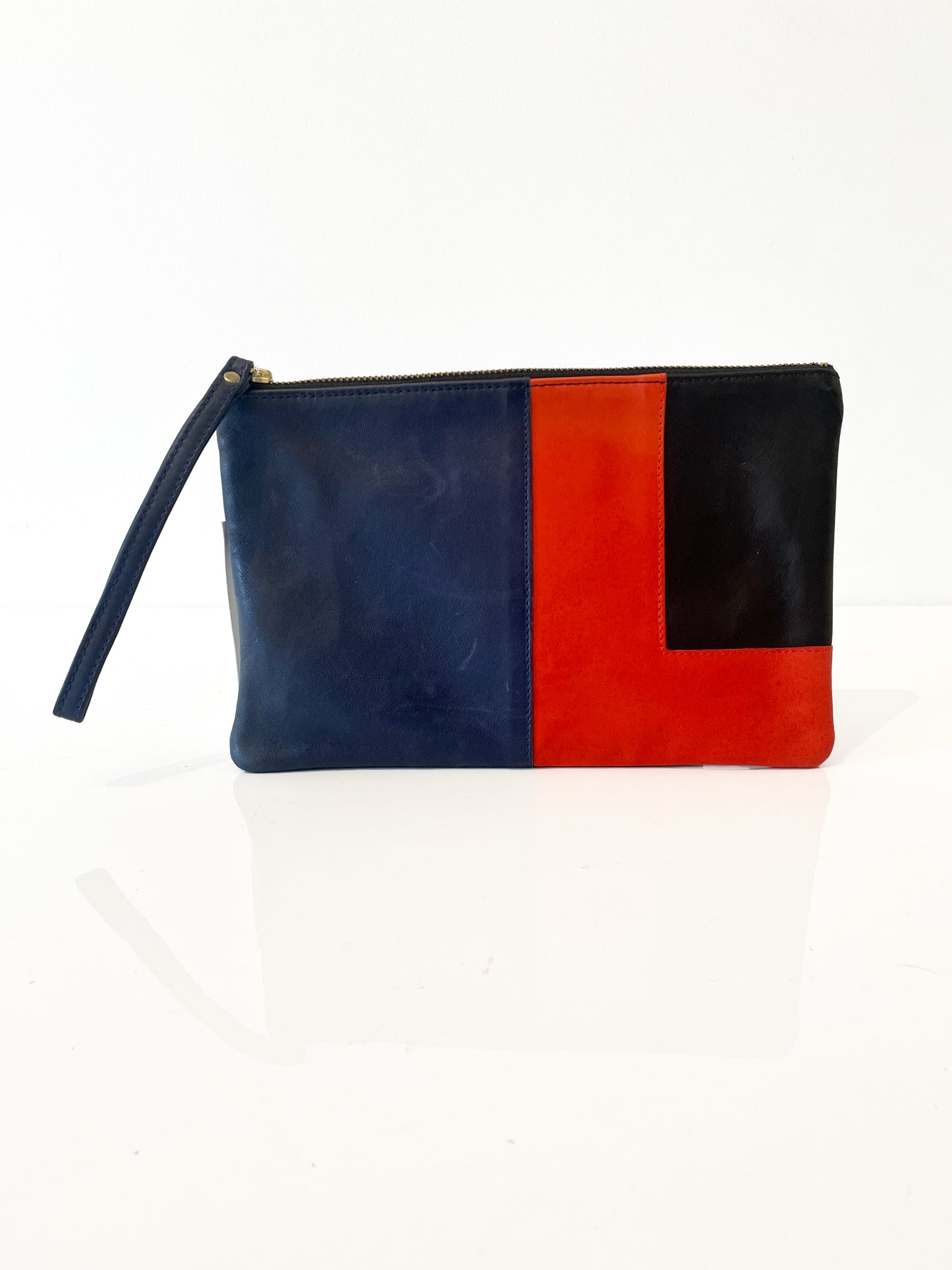 Navy and Red Leather Clutch