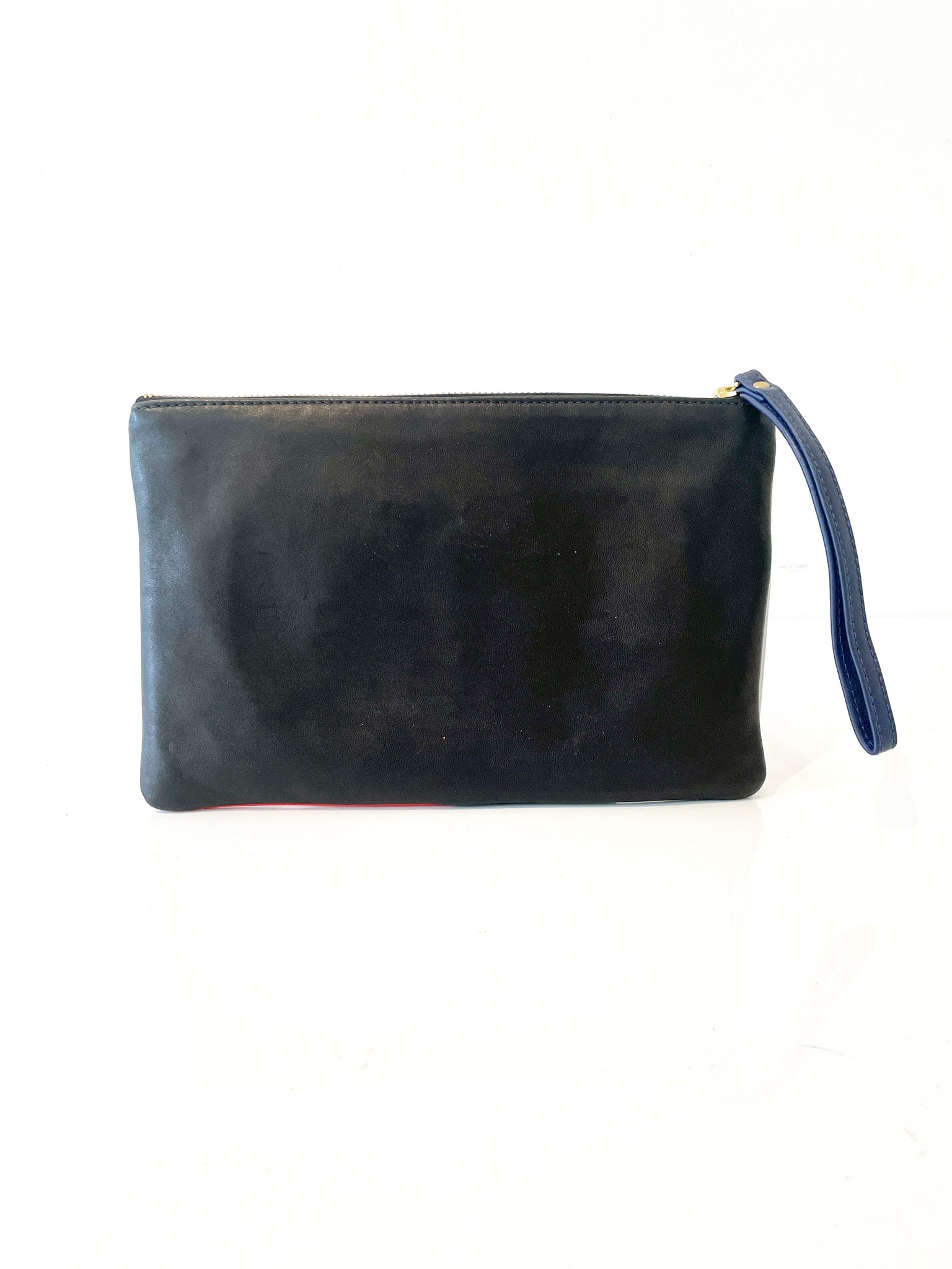 Navy and Red Leather Clutch